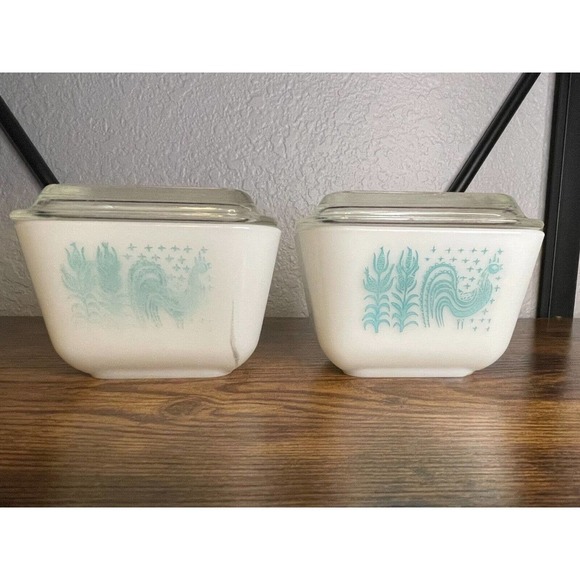 Set of 3 Vintage Pyrex Turquoise Amish Butterprint Dishes #472 #501 - Picture 4 of 16